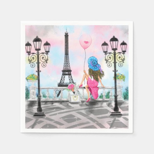 パリかわいらしナプキンスエッフェルタワーの女性 スタンダードカクテルナプキン (正面)