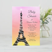 パリきらめくの赤ちゃんシャワー招待状ピンク/黄色 招待状 (スタンド正面)