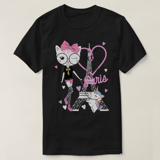 パリでおもしろいを食べようTeeかわいい子猫ユニコーン Tシャツ (デザイン正面)