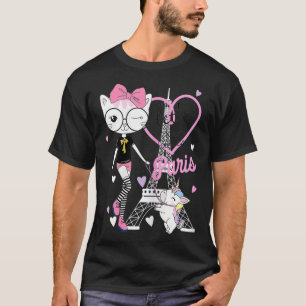 パリでおもしろいを食べようTeeかわいい子猫ユニコーン Tシャツ