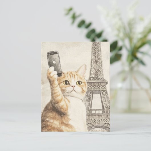 パリで自撮りかわいいジンジャーキャット|過去記事 ポストカード (スタンド正面)