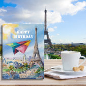 パリで飛ぶ紙飛行機,カラフル,水彩 ポストカード