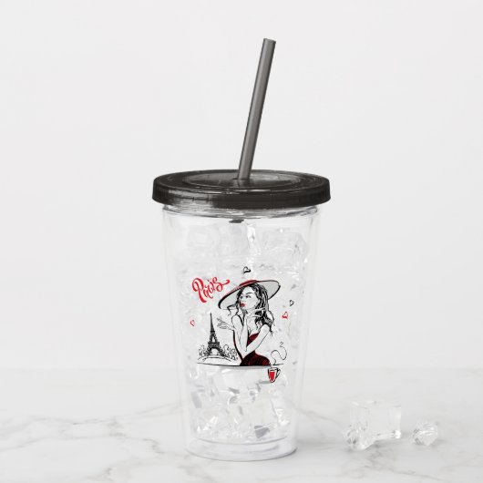パリとコーヒー、赤 アクリルタンブラー (アイス裏面)