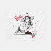 パリとコーヒー、赤 フリースブランケット (正面(横))