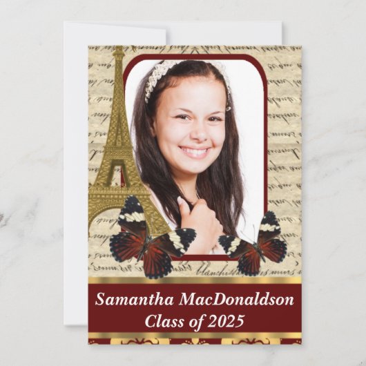パリと蝶の写真卒業 招待状 (正面)