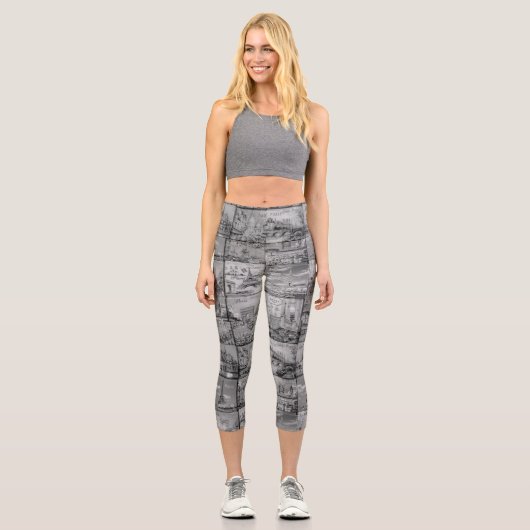 パリのお土産は白黒パターン カプリレギンス (正面)