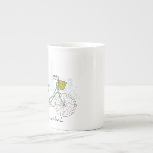 パリのかわいいバスケットが付いているヴィンテージの自転車 ボーンチャイナマグカップ (正面)