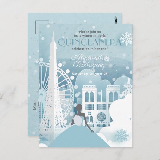パリのアイスブルー冬 ポストカード (正面/裏面)