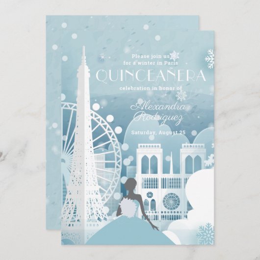 パリのアイスブルー冬 招待状 (正面/裏面)
