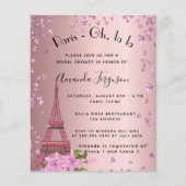 パリのウェディングシャワー エッフェル塔 ピンクの予算招待状 チラシ (正面)