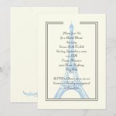 パリのウェディング ブルー エッフェル塔 ブライダルシャワー 招待状 (正面/裏面)