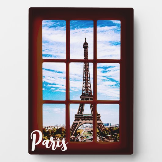 パリのエッフェルタワーを望む木窓 フォトプラーク (正面)