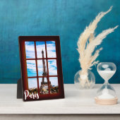 パリのエッフェルタワーを望む木窓 フォトプラーク (側面)