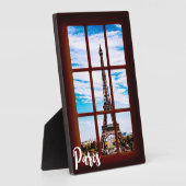 パリのエッフェルタワーを望む木窓 フォトプラーク (側面)
