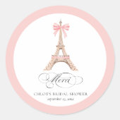 パリのエッフェル塔のウェディングシャワー Merci ありがとう ラウンドシール (正面)
