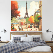 パリのエッフェル塔のヴィンテージ旅行ポスター キャンバスプリント (インサイチュ (寝室))