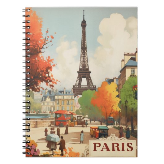 パリのエッフェル塔のヴィンテージ旅行ポスター ノートブック (正面)
