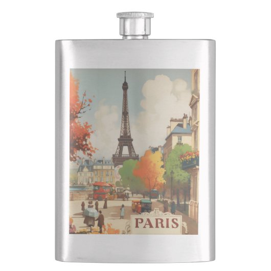 パリのエッフェル塔のヴィンテージ旅行ポスター フラスク (正面)