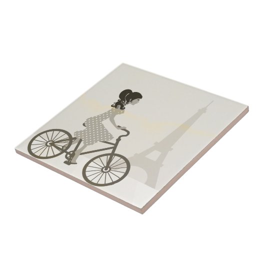 パリのエッフェル塔を循環させている女性の女の子の自転車 タイル (側面)