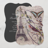 パリのエッフェル塔を飾ったフランス田舎の蝶のスクリプト 招待状 (正面/裏面)