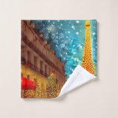パリのエルフィールタワーのクリスマス バスタオルセット (ウォッシュタオル)