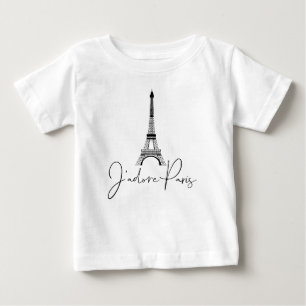 パリのエiffel塔が可愛い白 ベビーTシャツ