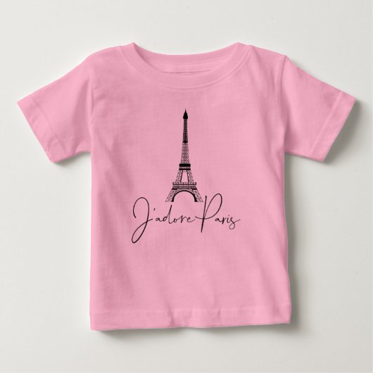 パリのエiffel塔が大好き キュートなピンクが最高 ベビーTシャツ (正面)