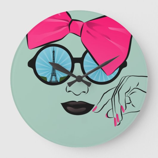 パリのオーバーサイズボウ顔 ラージ壁時計 (正面)