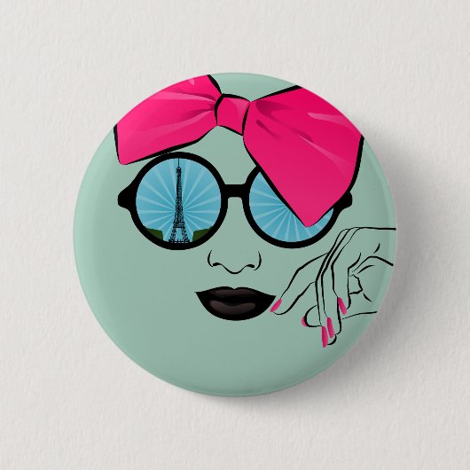 パリのオーバーサイズボウ顔 缶バッジ (正面)