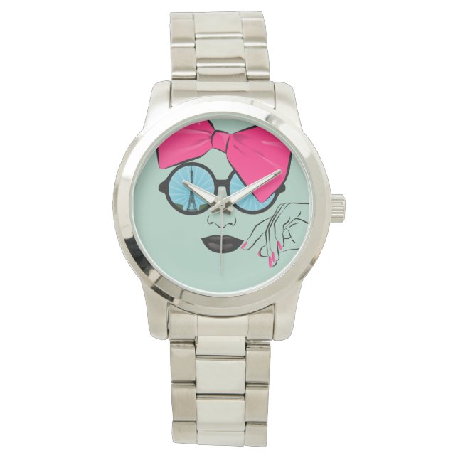 パリのオーバーサイズボウ顔 腕時計 (正面)