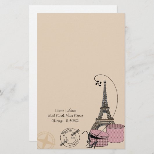 パリのカスタマイズ可能な文房具の夕べ 便箋 (正面/裏面)