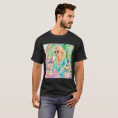 パリのカフェでパグと一緒の女の子、水彩画 Tシャツ (正面フル)