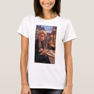 パリのカフェで執筆する女性のTシャツ Tシャツ