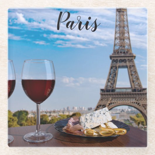パリのカフェで2杯 ガラスコースター (正面)