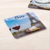 パリのカフェで2杯 スクエアペーパーコースター (アングル)
