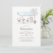 パリのカフェの水彩キンセañera 招待状 (スタンド正面)