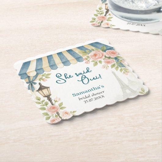 パリのカフェ彼女はウィブライダルシャワーと述べた ペーパーコースター (アングル)