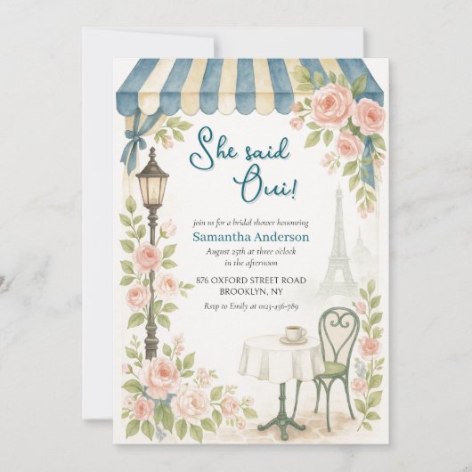 パリのカフェ彼女はウィブライダルシャワーと述べた 招待状 (正面)