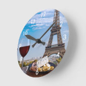 パリのカフェ2杯 ラウンド壁時計 (傾斜)