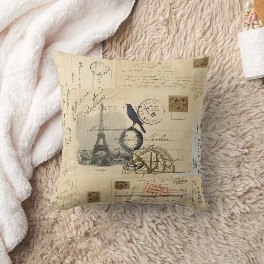 パリのカラスの地球のフランスのな郵便はがきの枕 クッション (ブランケット)