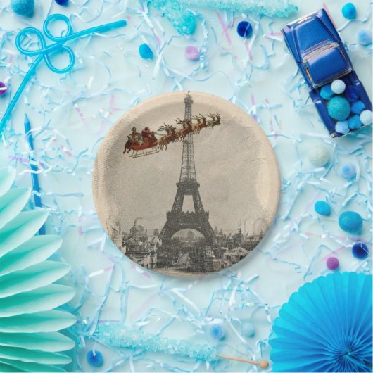 パリのクリスマスの紙皿上のヴィンテージサンタ ペーパープレート (パーティー)