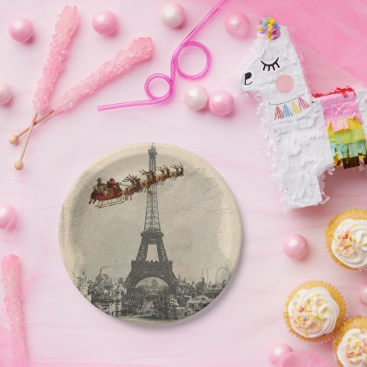 パリのクリスマスの紙皿上のヴィンテージサンタ ペーパープレート (パーティー)