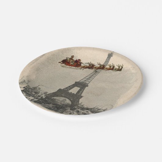 パリのクリスマスの紙皿上のヴィンテージサンタ ペーパープレート (アングル)