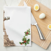 パリのクリスマスタオル上のヴィンテージサンタ キッチンタオル (四つ折り)