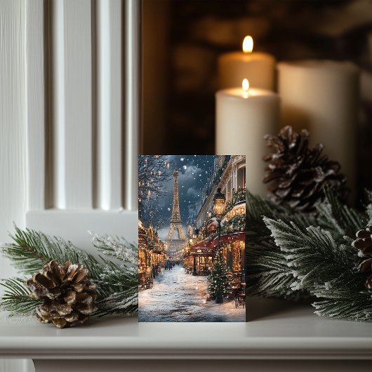 パリのクリスマス:エッフェルタワー市場で夜 シーズンカード