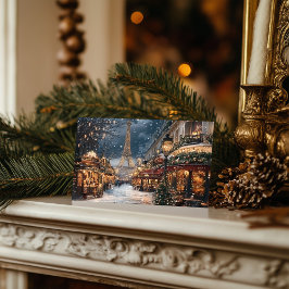 パリのクリスマス：エッフェルタワー市場で夜 シーズンポストカード