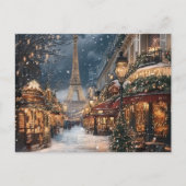 パリのクリスマス:エッフェルタワー市場で夜 シーズンポストカード (正面)