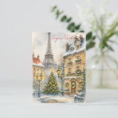 パリのクリスマス エッフェル塔の水彩画 シーズンポストカード (スタンド正面)