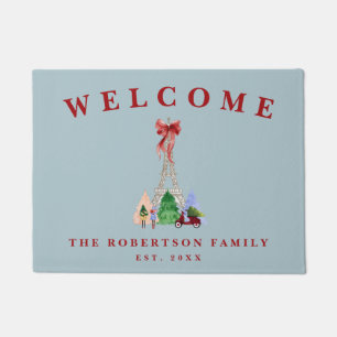 パリのクリスマス エッフェル塔 ホリデーウェルカム ドアマット