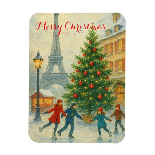 パリのクリスマス エッフェル塔 冬の景色 マグネット (縦)